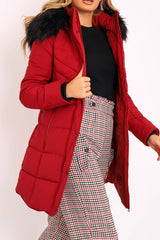 Wine Adjustable Back Long Puffer Coat - Maezie-Coats