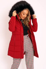 Wine Adjustable Back Long Puffer Coat - Maezie-Coats