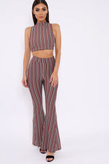 Wine And Black Striped Crop And Trousers Co-Ord - Chrisley-Co-ords