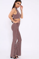 Wine And Black Striped Crop And Trousers Co-Ord - Chrisley-Co-ords