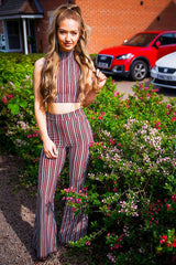 Wine And Black Striped Crop And Trousers Co-Ord - Chrisley-Co-ords