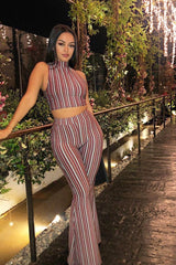 Wine And Black Striped Crop And Trousers Co-Ord - Chrisley-Co-ords