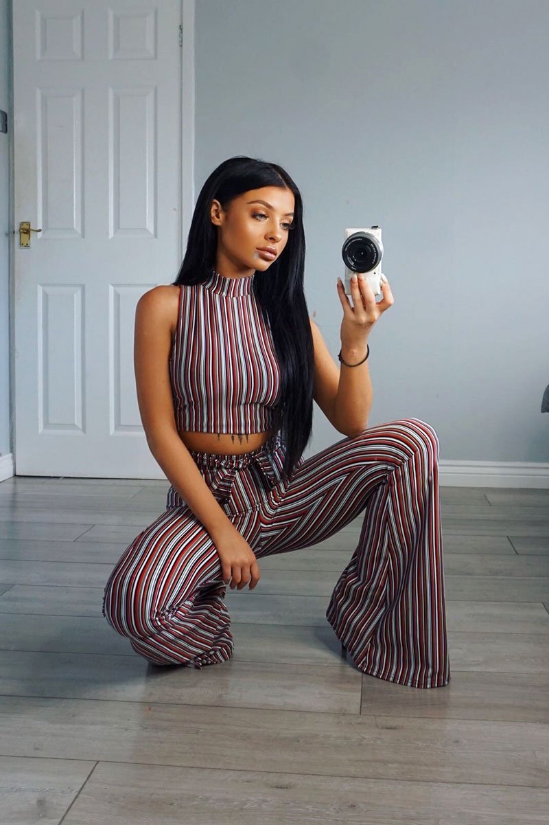 Wine And Black Striped Crop And Trousers Co-Ord - Chrisley-Co-ords