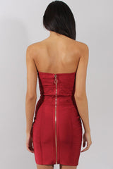 Wine Bandage Bandeau Mini Dress - Cherise-Dresses