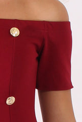 Wine Bardot Bodycon Button Detail Dress - Wallis-Dresses