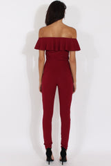Wine Bardot Frill Layer Jumpsuit - Anastasia-Jumpsuits