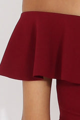 Wine Bardot Frill Midi Dress - Lily-Dresses
