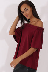 Wine Bardot Split Back Top - Aurora-Tops