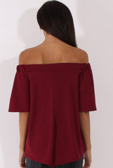 Wine Bardot Split Back Top - Aurora-Tops