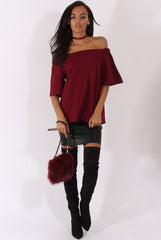 Wine Bardot Split Back Top - Aurora-Tops