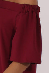 Wine Bardot Split Back Top - Aurora-Tops