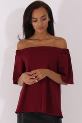 Wine Bardot Split Back Top - Aurora-Tops
