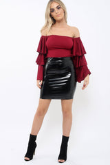 Wine Bardot Top with Frill Sleeves - Brigid-Tops