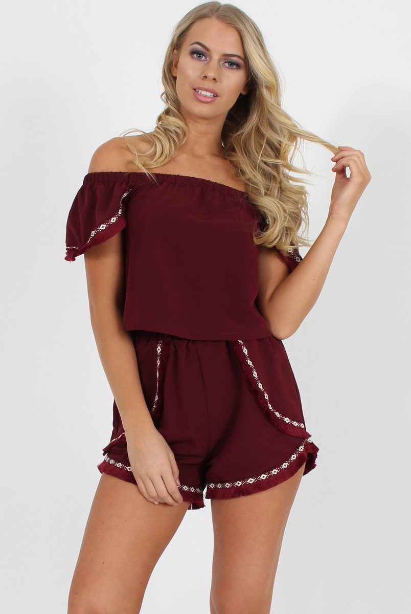 Wine Bardot Two Piece - Jessica-Co-ords