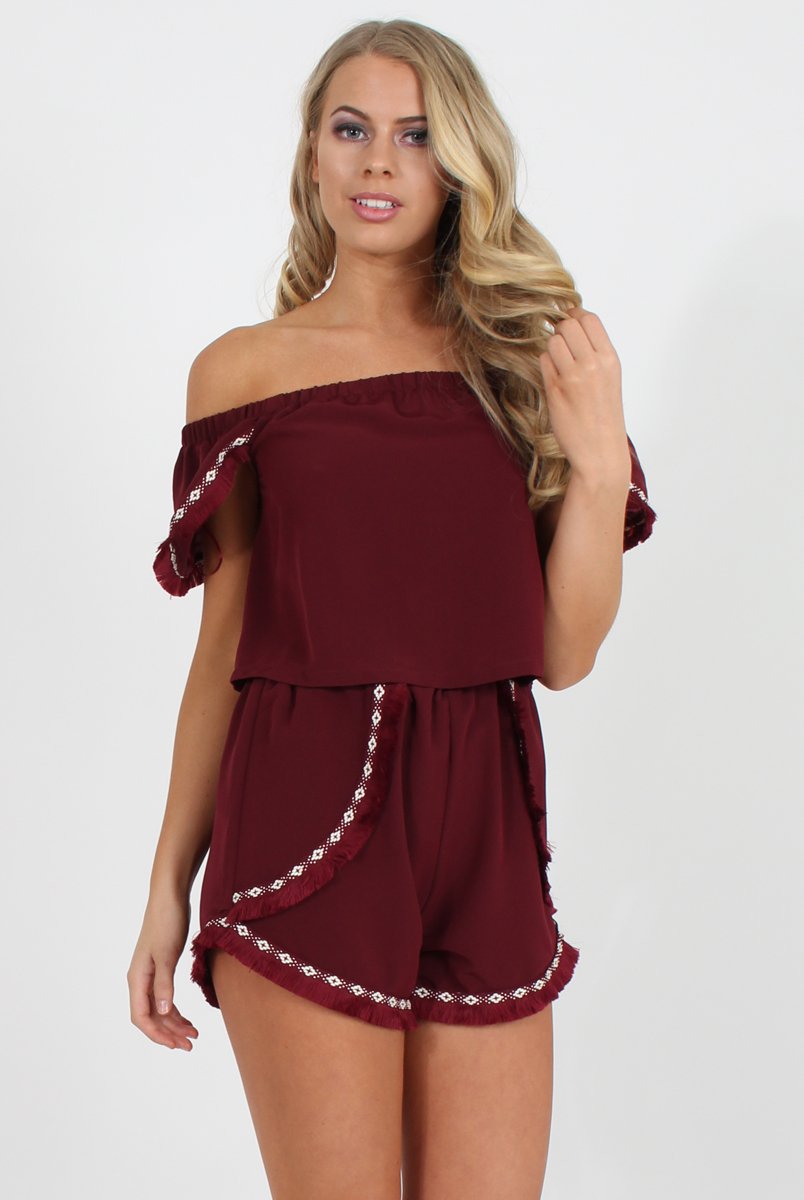 Wine Bardot Two Piece - Jessica-Co-ords