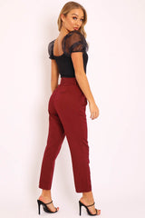 Wine Belted Tapered Peg Trousers - Jessika-Trousers