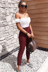 Wine Belted Tapered Peg Trousers - Jessika-Trousers
