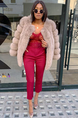 Wine Belted Tapered Peg Trousers - Jessika-Trousers