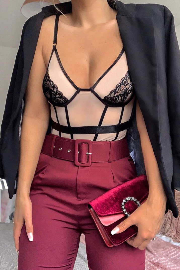 Wine Belted Tapered Peg Trousers - Jessika-Trousers