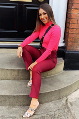 Wine Belted Tapered Peg Trousers - Jessika-Trousers