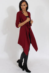 Wine Belted Waterfall Duster Jacket - Aisla-Jackets