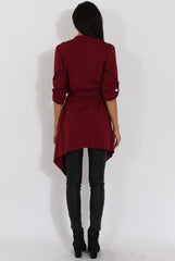 Wine Belted Waterfall Duster Jacket - Aisla-Jackets