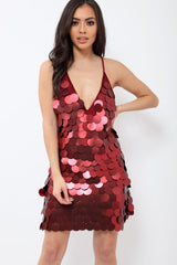 Wine Big Sequin Slip Dress - Mila-Dresses