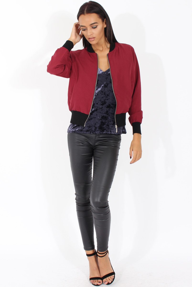 Wine Bomber Jacket - Maisie-Jackets