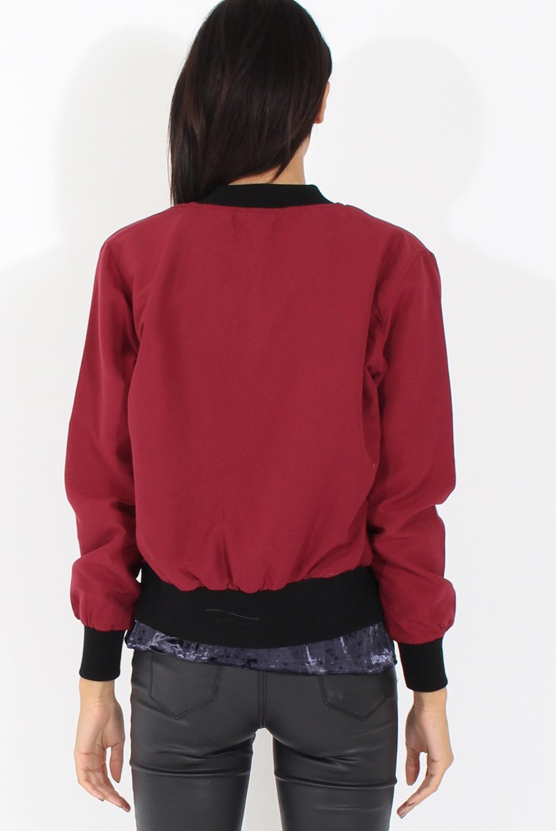 Wine Bomber Jacket - Maisie-Jackets