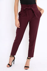 Wine Bow Belted Tapered Trousers - Miley-Trousers