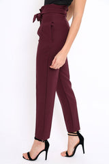 Wine Bow Belted Tapered Trousers - Miley-Trousers