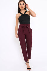 Wine Bow Belted Tapered Trousers - Miley-Trousers