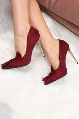 Wine Bow Faux Suede Heels - Nory-Heels
