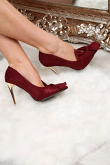 Wine Bow Faux Suede Heels - Nory-Heels