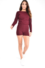 Wine Cable Knit Loungewear Set - Karlie-Loungewear