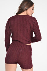 Wine Cable Knit Loungewear Set - Karlie-Loungewear