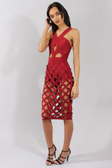 Wine Cage Bandage Dress - Amra-Dresses