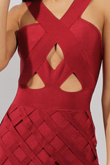 Wine Cage Bandage Dress - Amra-Dresses