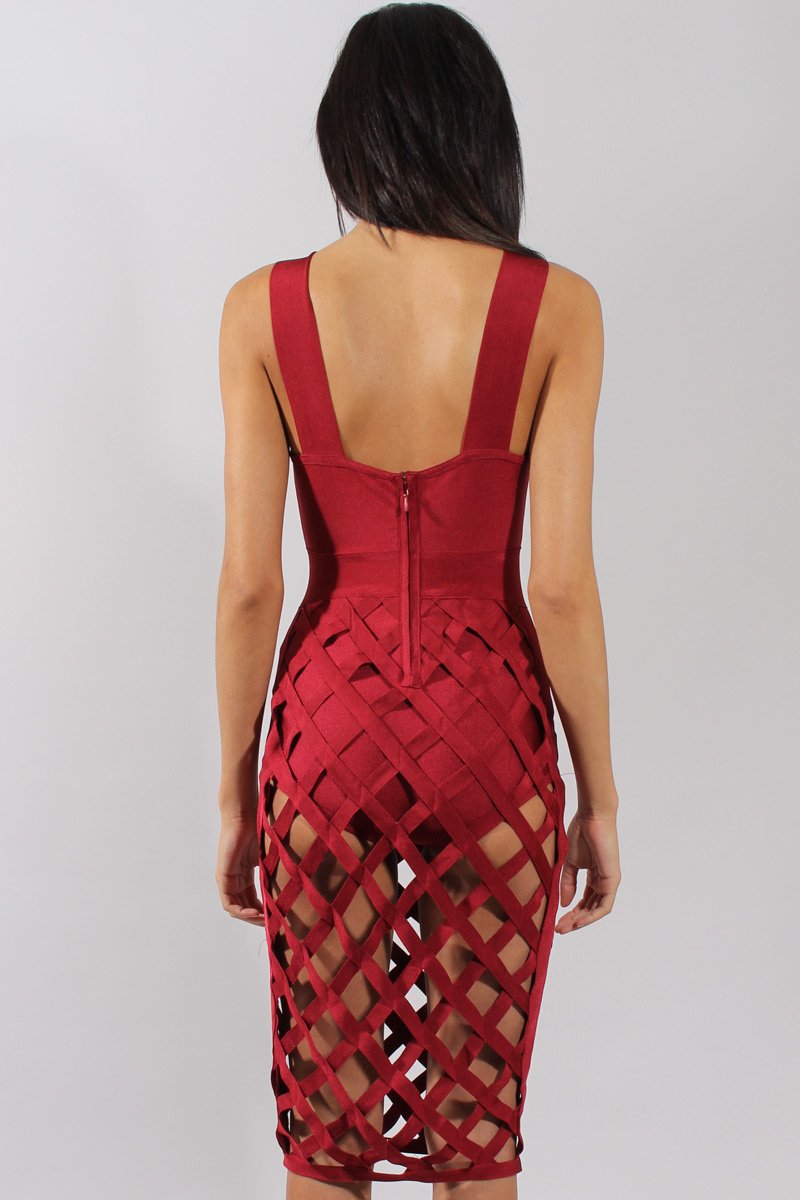 Wine Cage Bandage Dress - Amra-Dresses