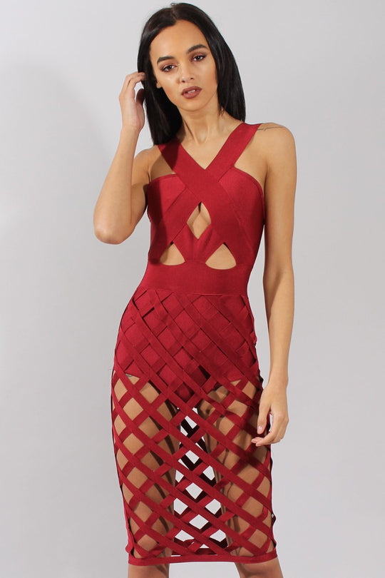 Wine Cage Bandage Dress - Amra