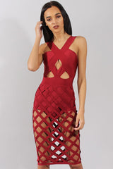 Wine Cage Bandage Dress - Amra-Dresses