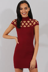 Wine Cage High Neck Bodycon Dress- Kade-Dresses