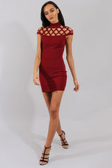 Wine Cage High Neck Bodycon Dress- Kade-Dresses