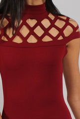 Wine Cage High Neck Bodycon Dress- Kade-Dresses
