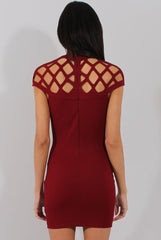Wine Cage High Neck Bodycon Dress- Kade-Dresses
