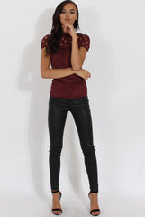 Wine Cage High Neck Suede Top - Lizzie-Tops