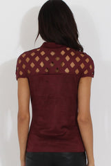 Wine Cage High Neck Suede Top - Lizzie-Tops