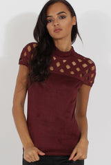 Wine Cage High Neck Suede Top - Lizzie-Tops