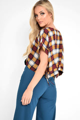 Wine Check Tie Side Crop Top - Brieann-Tops