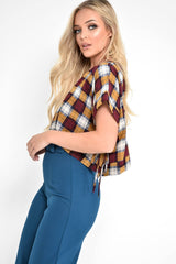Wine Check Tie Side Crop Top - Brieann-Tops